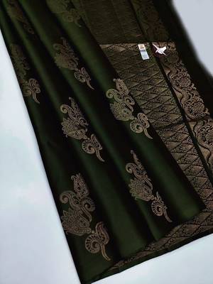Dark green silk blend jacuard work festival saree with unstitched blouse piece 1