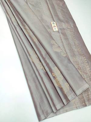 Grey silk blend jacuard work festival saree with unstitched blouse piece 1