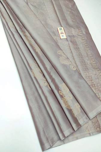 Grey silk blend jacuard work festival saree with unstitched blouse piece