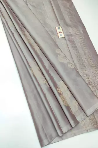 Grey silk blend jacuard work festival saree with unstitched blouse piece