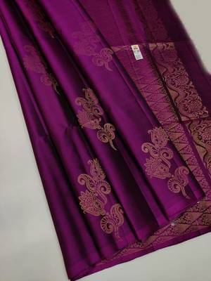 Purple silk blend jacuard work festival saree with unstitched blouse piece 1