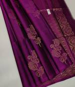 Purple silk blend jacuard work festival saree with unstitched blouse piece