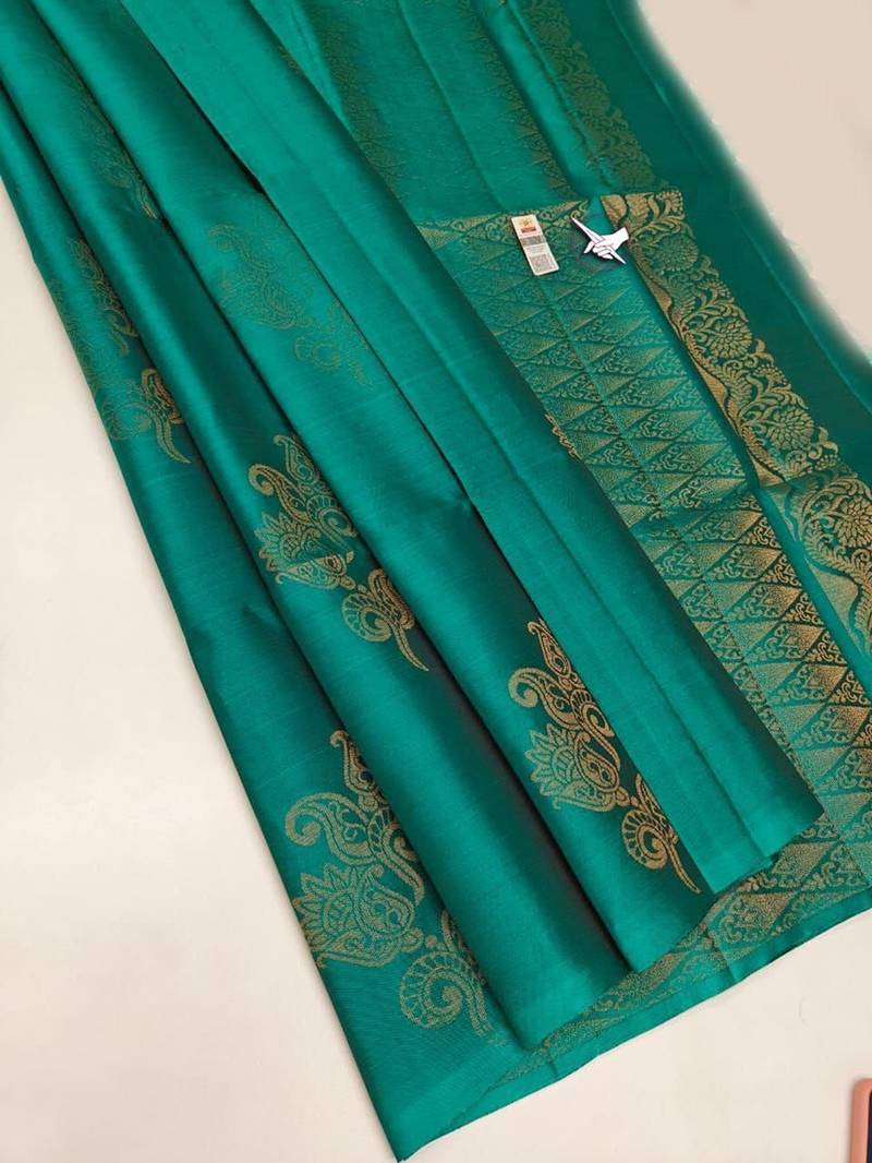 Rama silk blend jacuard work festival saree with unstitched blouse piece