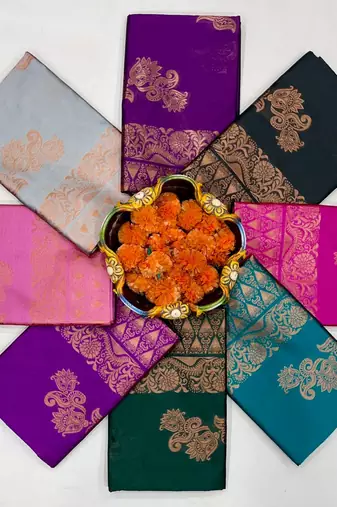 Rama silk blend jacuard work festival saree with unstitched blouse piece