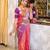 Pink purple silk blend jacuard work festival saree with unstitched blouse piece