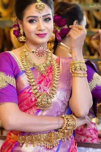 Pink purple silk blend jacuard work festival saree with unstitched blouse piece