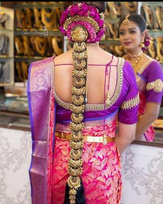Pink purple silk blend jacuard work festival saree with unstitched blouse piece 3