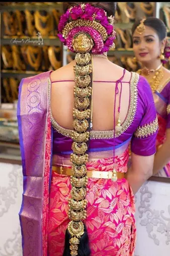 Pink purple silk blend jacuard work festival saree with unstitched blouse piece