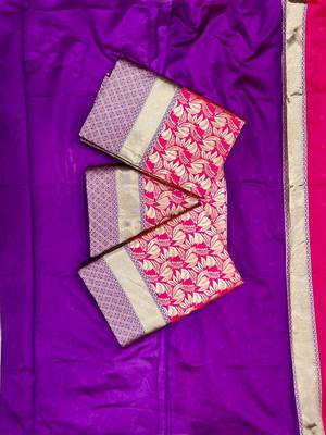 Pink purple silk blend jacuard work festival saree with unstitched blouse piece 1