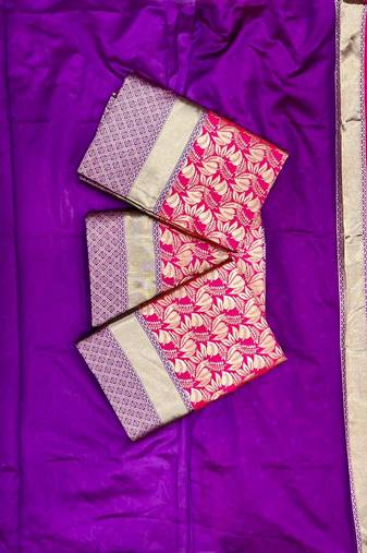 Pink purple silk blend jacuard work festival saree with unstitched blouse piece