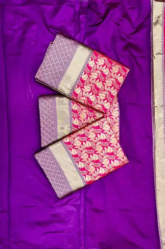 Pink purple silk blend jacuard work festival saree with unstitched blouse piece