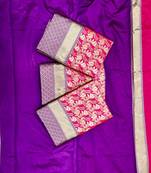 Pink purple silk blend jacuard work festival saree with unstitched blouse piece