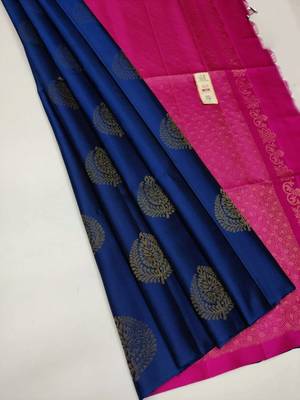 Blue pink silk blend jacuard work festival saree with unstitched blouse piece 1