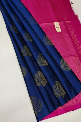Blue pink silk blend jacuard work festival saree with unstitched blouse piece