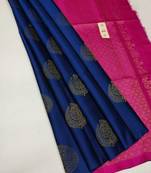 Blue pink silk blend jacuard work festival saree with unstitched blouse piece
