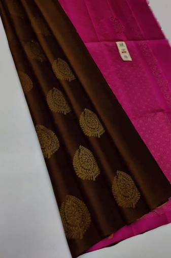 Brown pink silk blend jacuard work festival saree with unstitched blouse piece