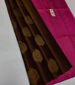 Brown pink silk blend jacuard work festival saree with unstitched blouse piece