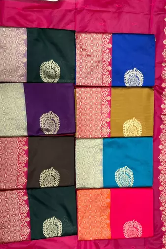 Brown pink silk blend jacuard work festival saree with unstitched blouse piece