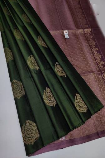 Green onion silk blend jacuard work festival saree with unstitched blouse piece
