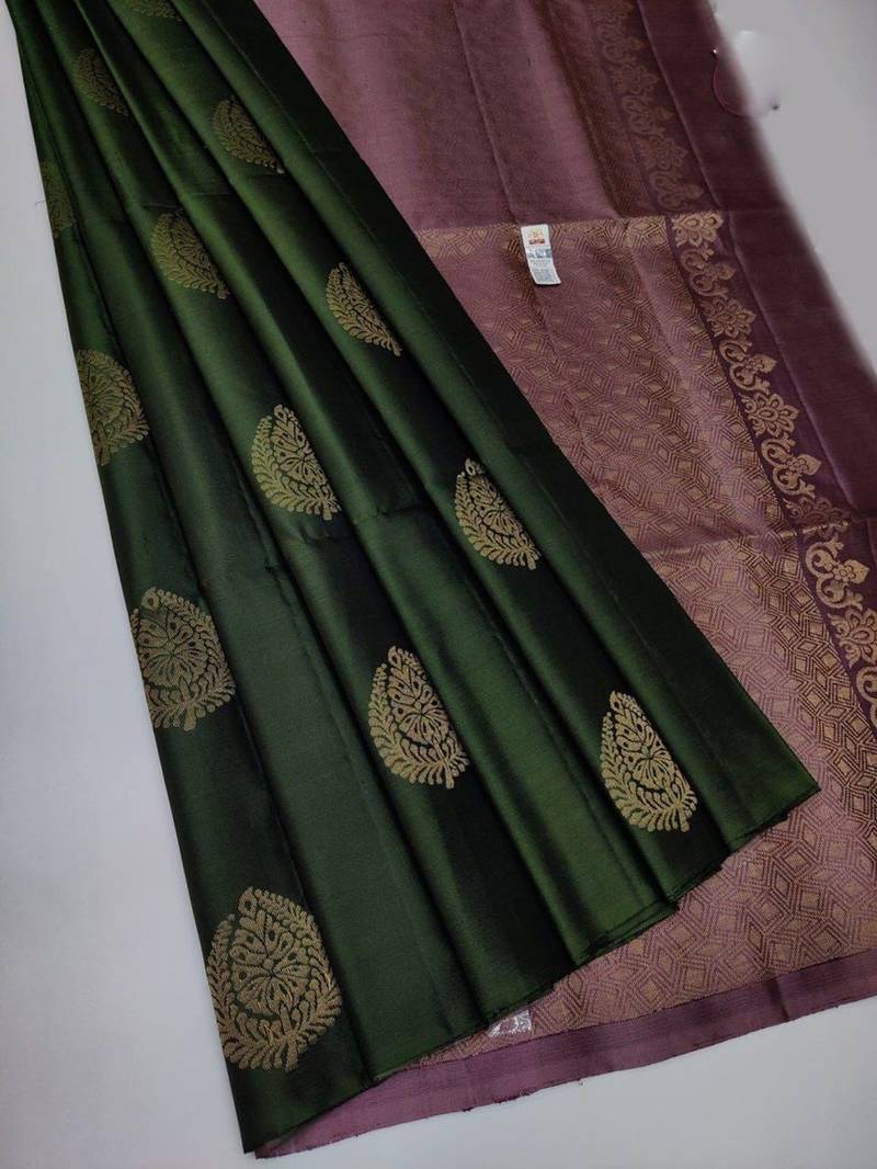 Green onion silk blend jacuard work festival saree with unstitched blouse piece