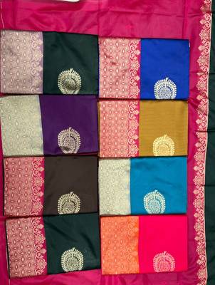 Green onion silk blend jacuard work festival saree with unstitched blouse piece 2