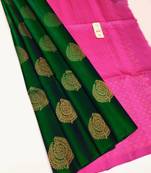 Green pink silk blend jacuard work festival saree with unstitched blouse piece