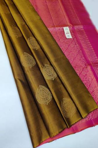 Mustard pink silk blend jacuard work festival saree with unstitched blouse piece