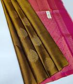 Mustard pink silk blend jacuard work festival saree with unstitched blouse piece