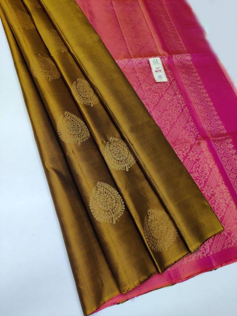 Mustard pink silk blend jacuard work festival saree with unstitched blouse piece