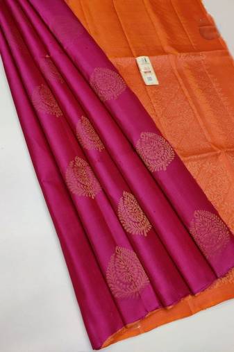 Pink orange silk blend jacuard work festival saree with unstitched blouse piece