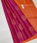 Pink orange silk blend jacuard work festival saree with unstitched blouse piece