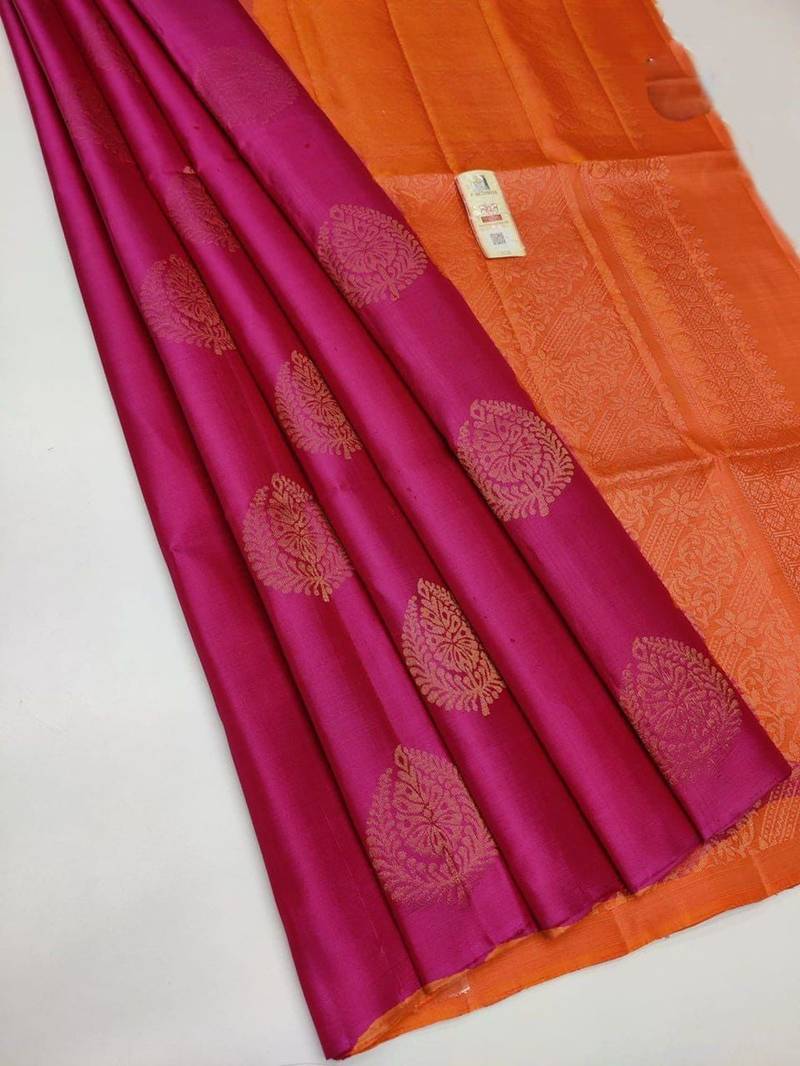 Pink orange silk blend jacuard work festival saree with unstitched blouse piece