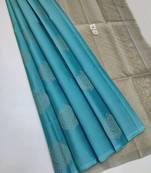 Sky grey silk blend jacuard work festival saree with unstitched blouse piece