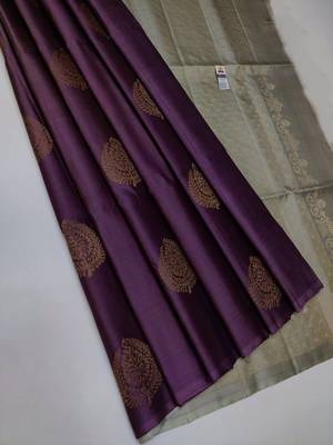 Wine grey silk blend jacuard work festival saree with unstitched blouse piece 1