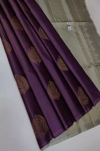 Wine grey silk blend jacuard work festival saree with unstitched blouse piece