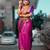 Pink purple silk blend jacuard work festival saree with unstitched blouse piece