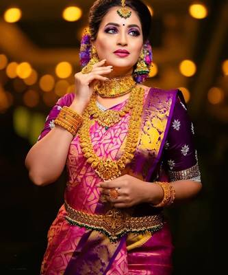 Pink purple silk blend jacuard work festival saree with unstitched blouse piece 5