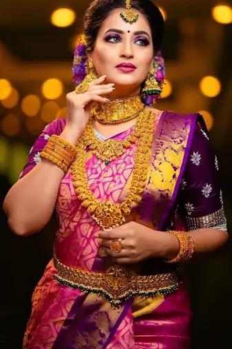 Pink purple silk blend jacuard work festival saree with unstitched blouse piece