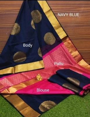 Blue pink silk blend jacuard work festival saree with unstitched blouse piece 1