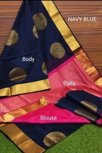Blue pink silk blend jacuard work festival saree with unstitched blouse piece