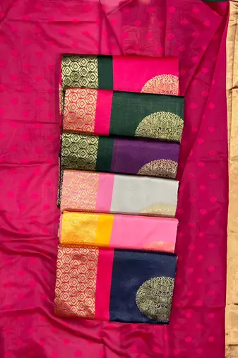 Blue pink silk blend jacuard work festival saree with unstitched blouse piece