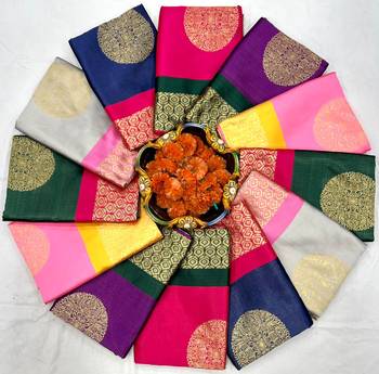 Blue pink silk blend jacuard work festival saree with unstitched blouse piece 3