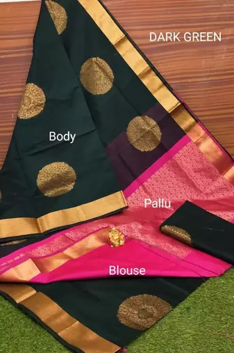 Green pink silk blend jacuard work festival saree with unstitched blouse piece