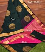 Green pink silk blend jacuard work festival saree with unstitched blouse piece
