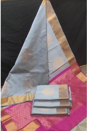 Grey pink silk blend jacuard work festival saree with unstitched blouse piece