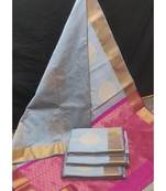 Grey pink silk blend jacuard work festival saree with unstitched blouse piece