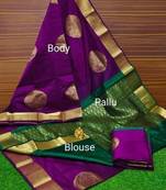 Wine green silk blend jacuard work festival saree with unstitched blouse piece