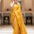 Yellow silk blend jacuard work festival saree with unstitched blouse piece
