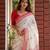White red silk blend jacuard work festival saree with unstitched blouse piece