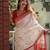 White red silk blend jacuard work festival saree with unstitched blouse piece